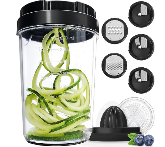 fullstar Vegetable Spiralizer Vegetable Slicer - 8 in 1 Zucchini Spaghetti Zoodle Maker Veggie Spiralizer Adjustable Handheld Zucchini Noodle Maker with Container